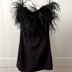 Bardot black feather strapless mini dress